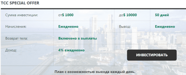 Investment plans for the project Tcc-company