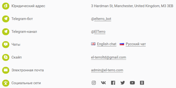 Contact information for the project El-Terro