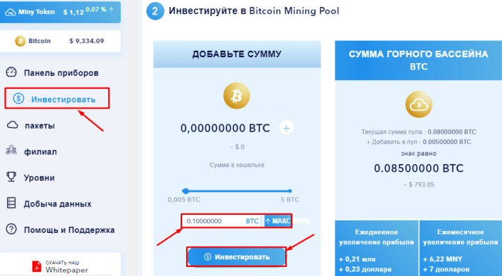 Создание депозита в проекте Miny