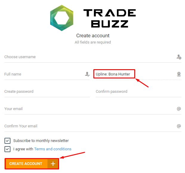 Registration in the Trade Buzz project