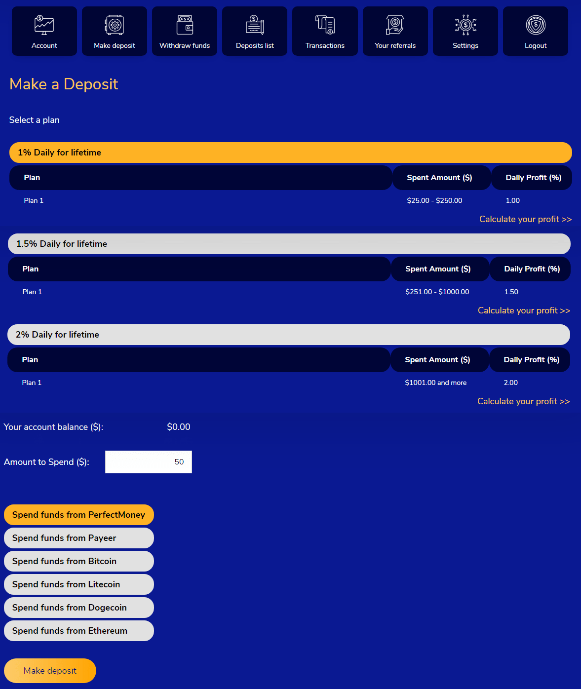 Melakukan deposit di proyek Cryptonode