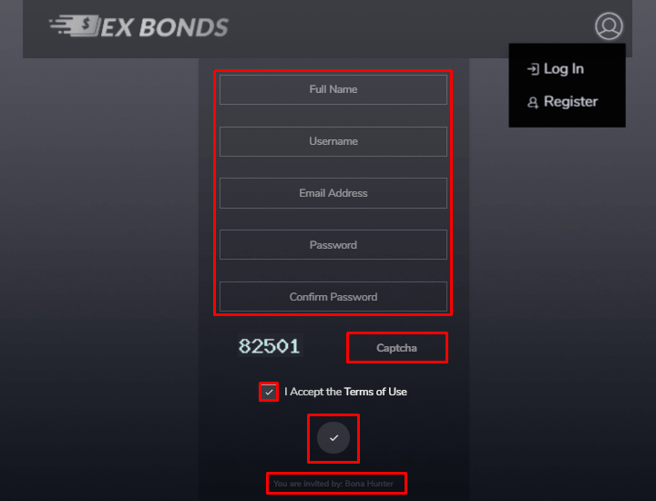 Регистрация в проекте Ex Bonds
