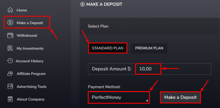 Fazendo um depósito no projeto Ex Bonds