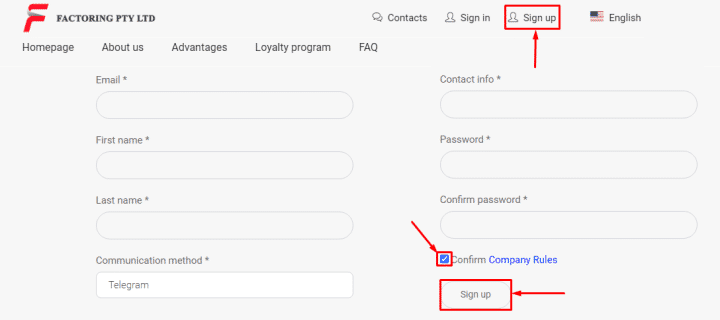 Registration in the Factoring project