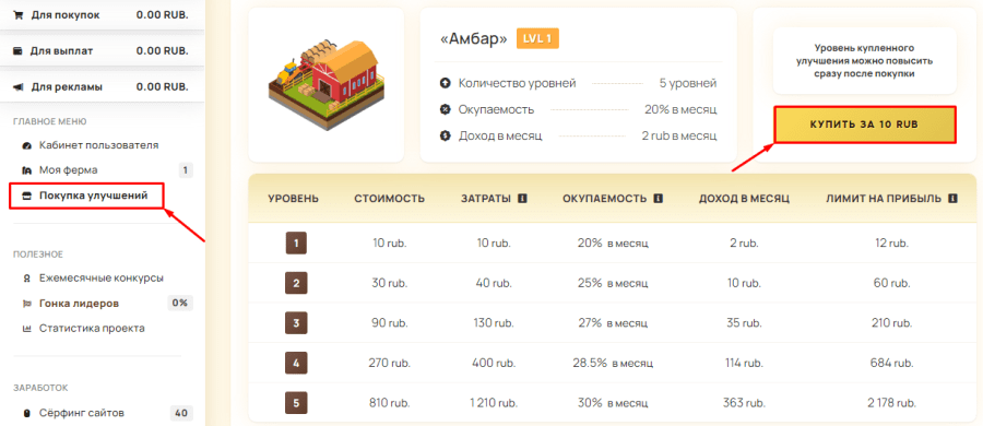 Fazendo um depósito no projeto Ferma