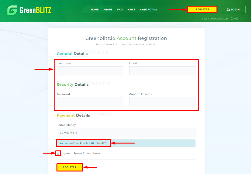 Регистрация в проекте Green Blitz