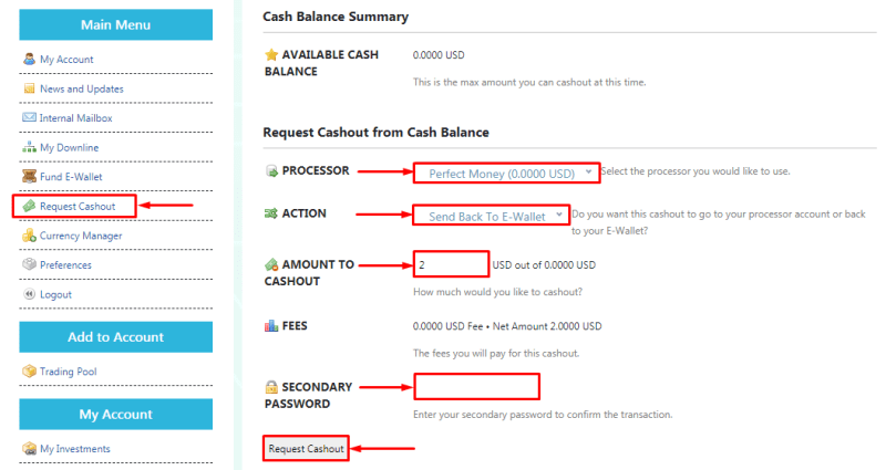 Retirada de fundos no projeto Cryptofex Broker