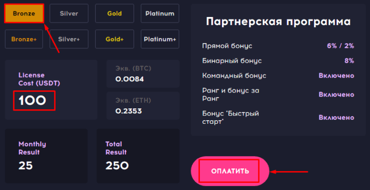 Создание депозита в проекте QubitTech