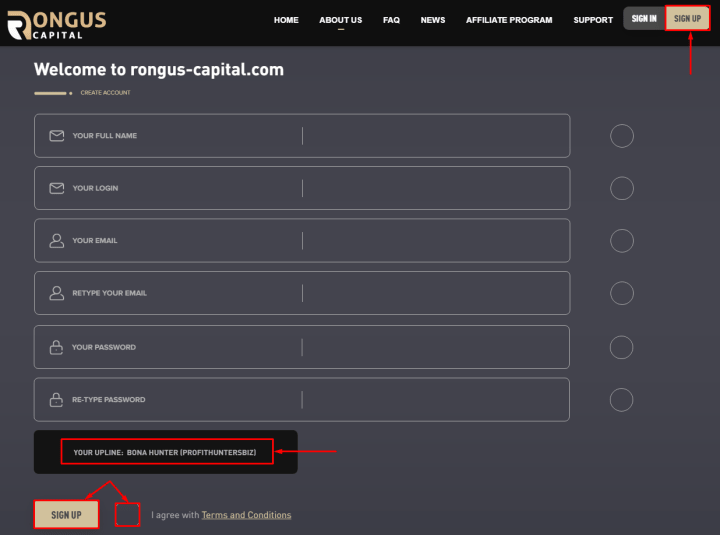 Registration in the Rongus Capital project