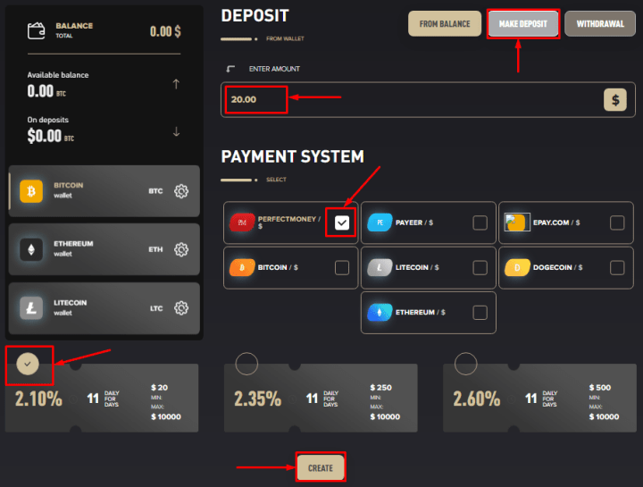 Criação de um depósito no projeto Rongus Capital