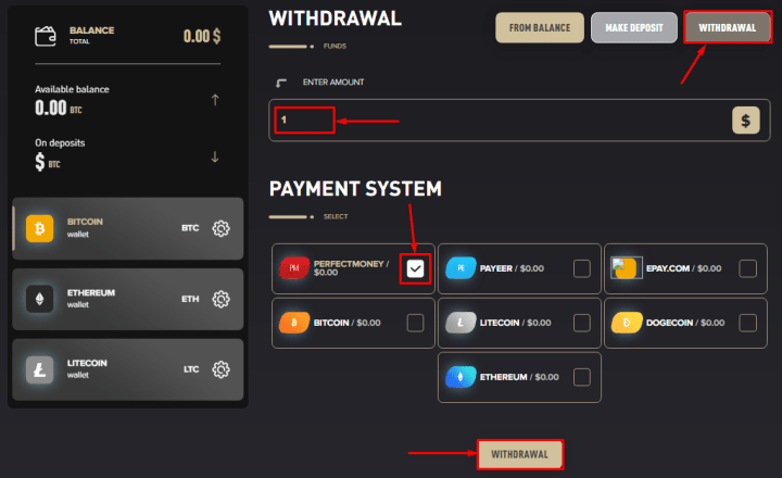 Вывод средств в проекте Rongus Capital