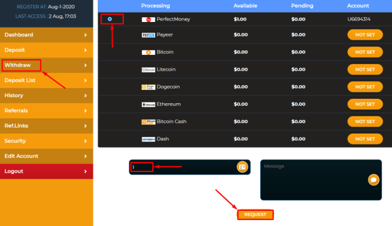 Withdrawing funds in the Unixtrades project