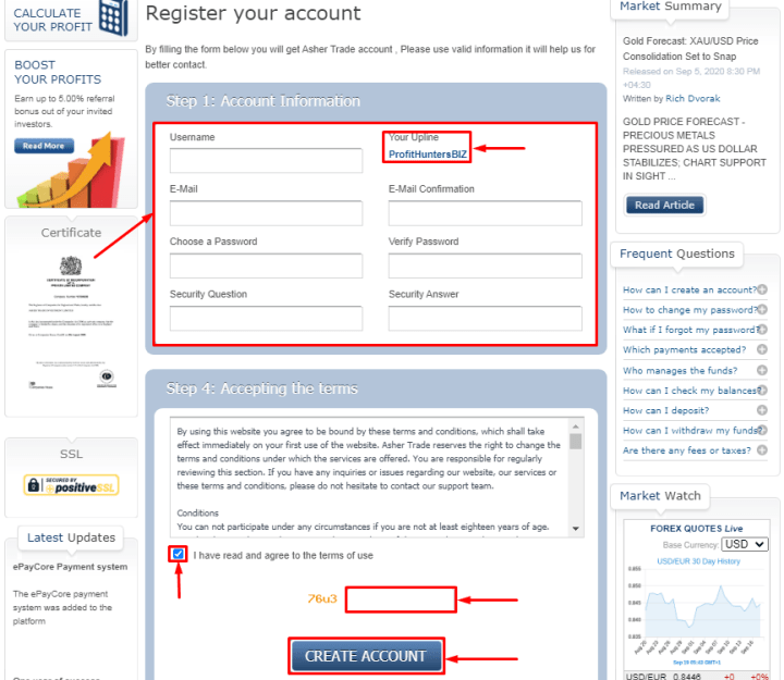 Registration in the Asher Trade project