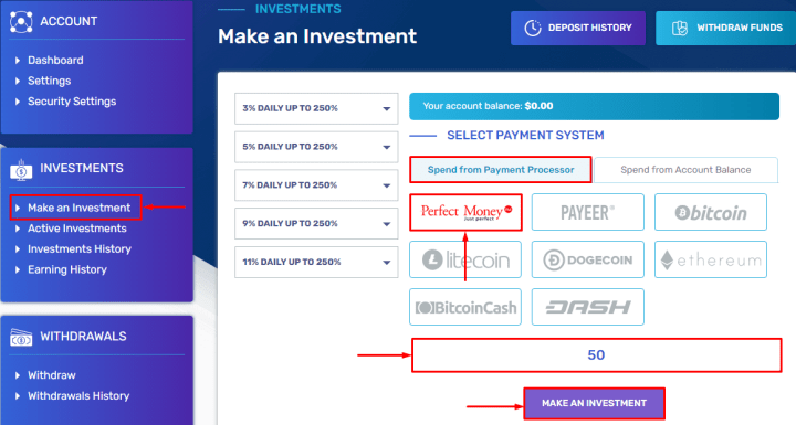 Creating a deposit in the Casho project