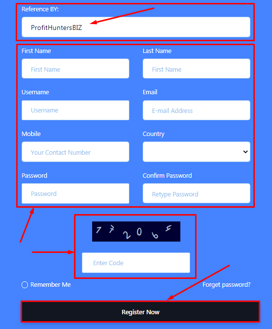 Registrierung im FX Roboton-Projekt