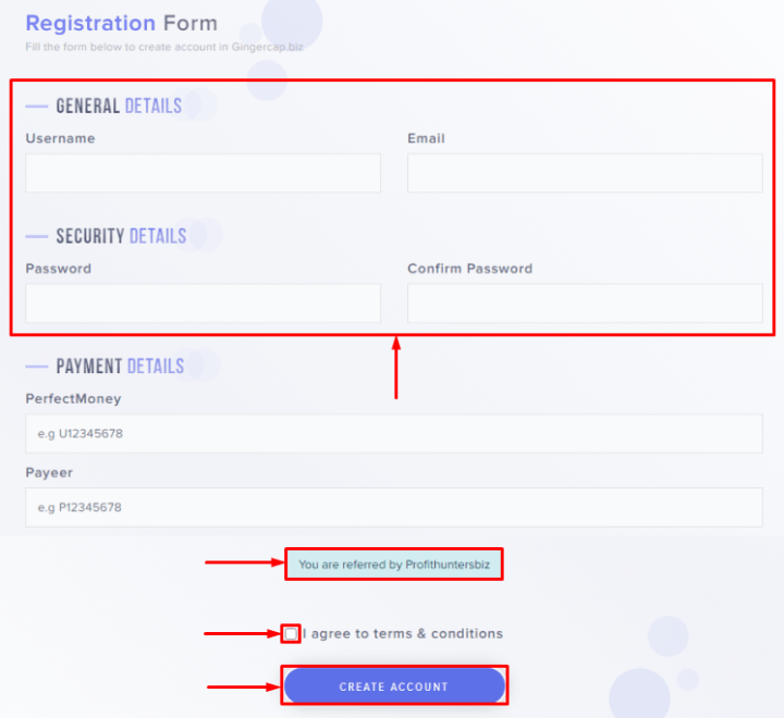 Registration in the Ginger Capital project