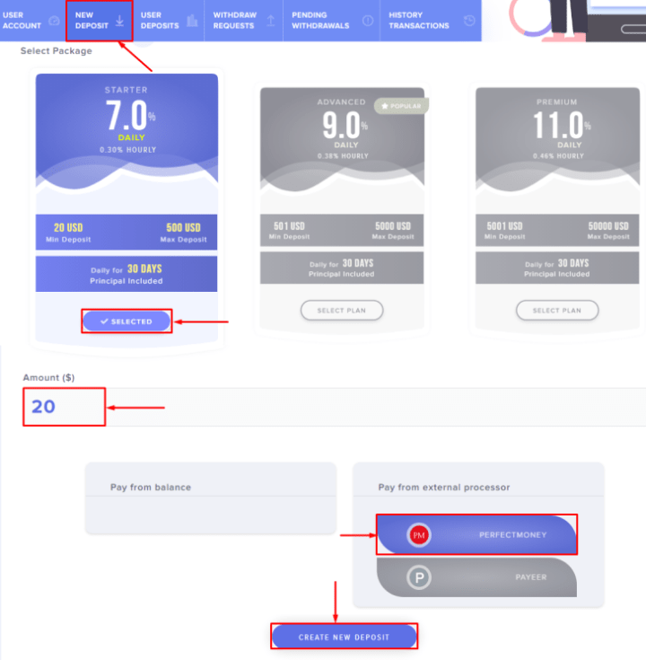 Создание депозита в проекте Ginger Capital