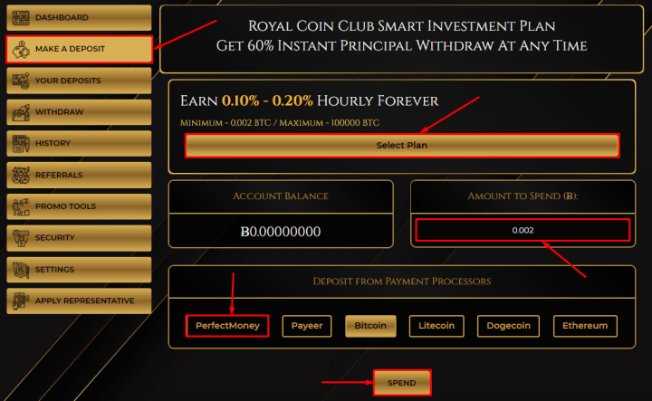 Создание депозита в проекте Royal Coin