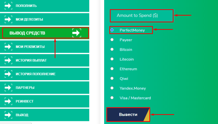 Withdraw funds in the Bitinter project