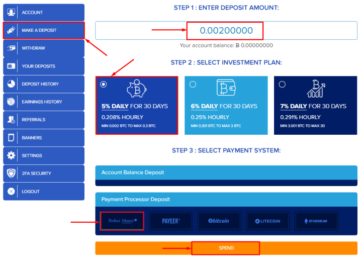 Создание депозита в проекте CloudBTC