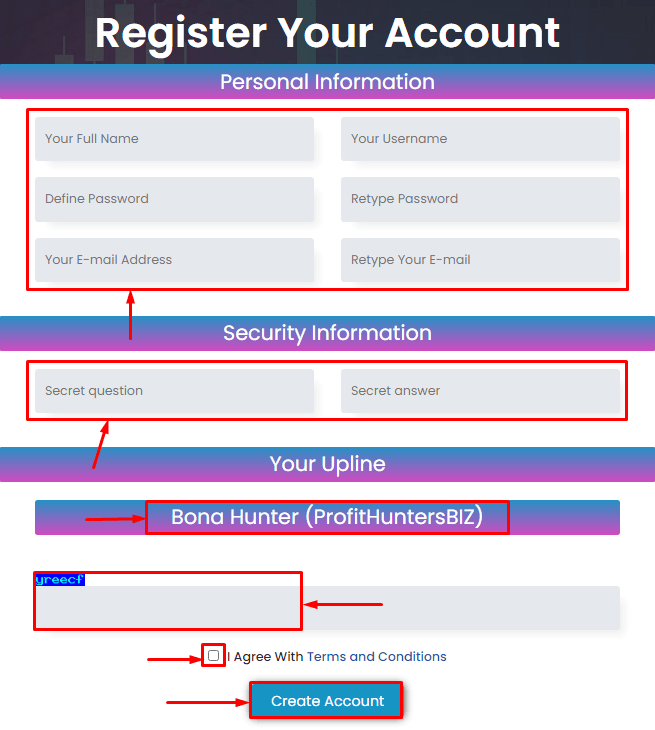 Registration in the Lory Holding project