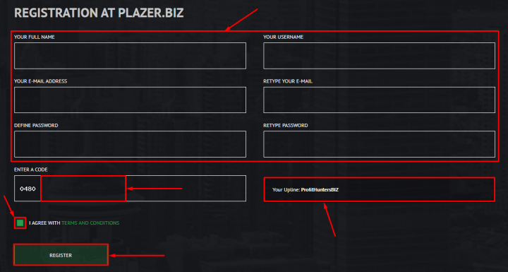 Регистрация в проекте Plazer