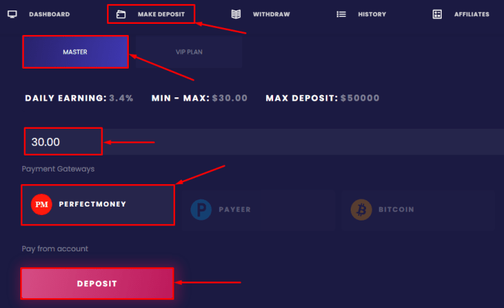 Making a deposit in the Velzaa project