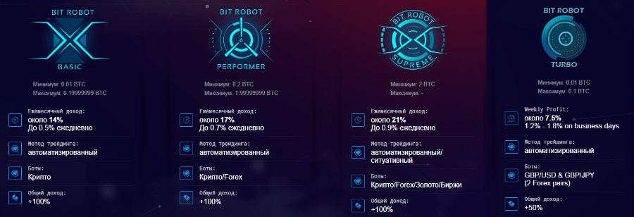 Investment plans of the Bit Robot project