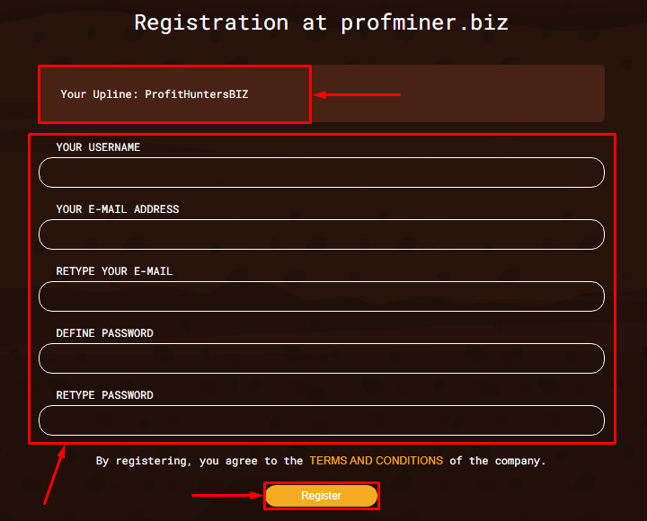 Регистрация в проекте Profminer