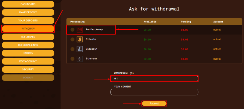 Withdrawal of funds in the Profminer project