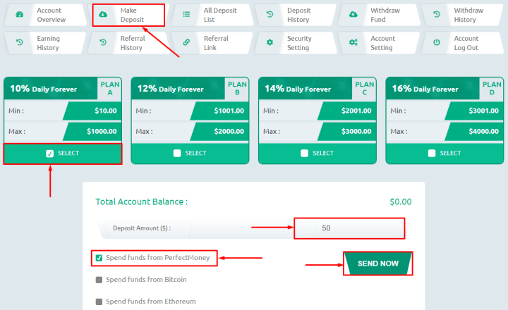 Creating a deposit in the Bit Paradise project