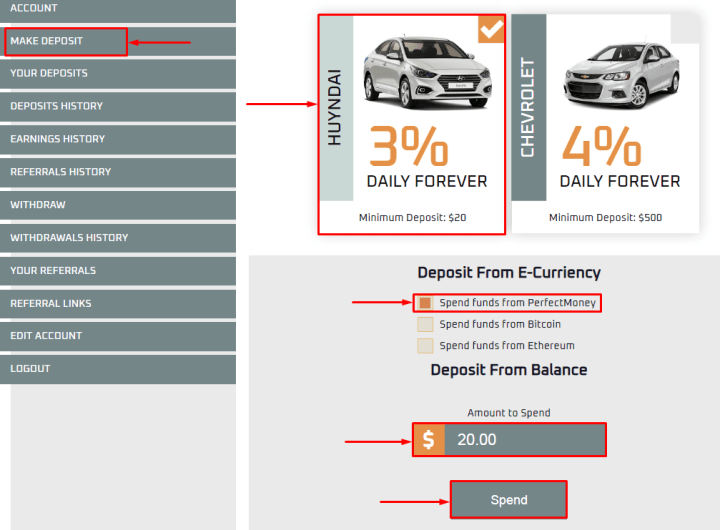 Создание депозита в проекте Icar Digital