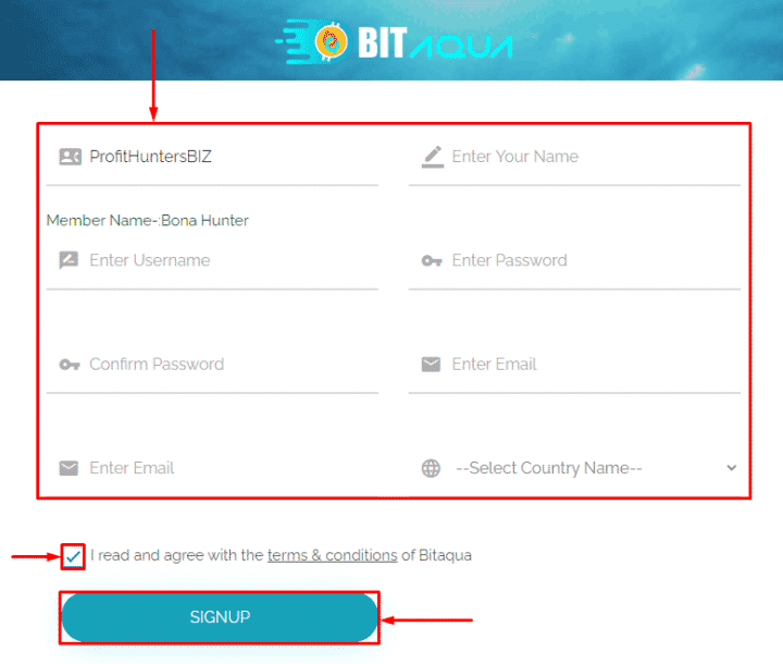 Registration in the BITaqua project