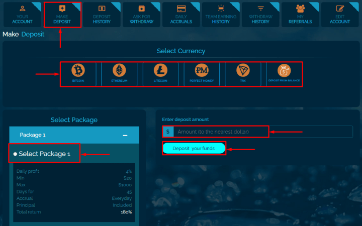 Creating a deposit in the BITaqua project