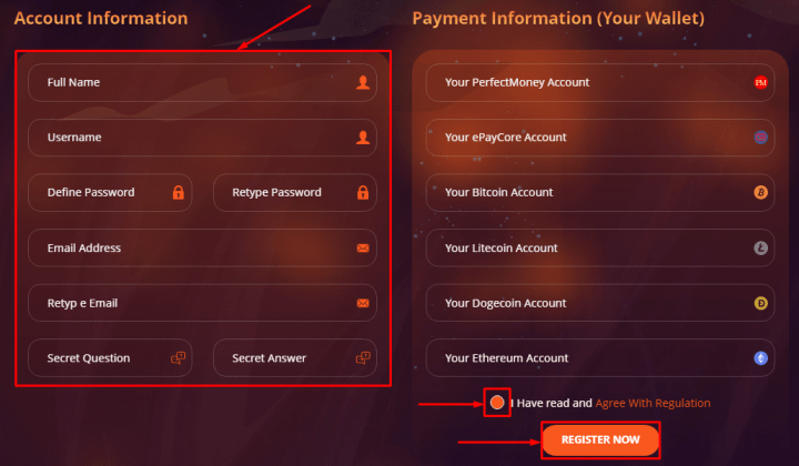 Registration in the project Money Xplose