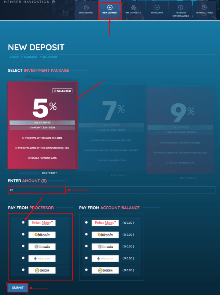 Creating a deposit in the Paywise project