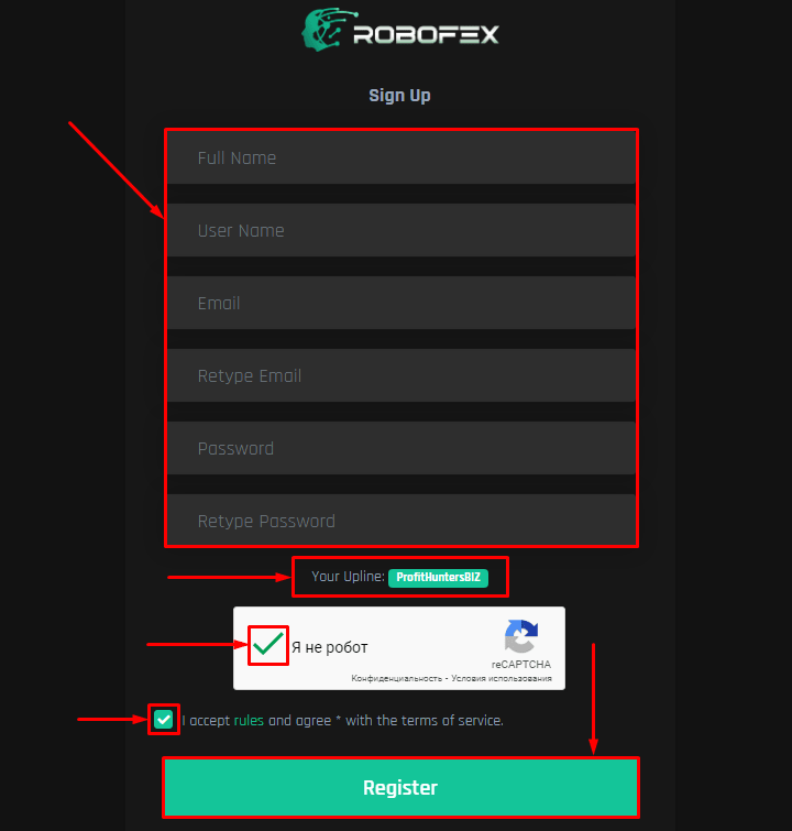 Registration in the Robofex project