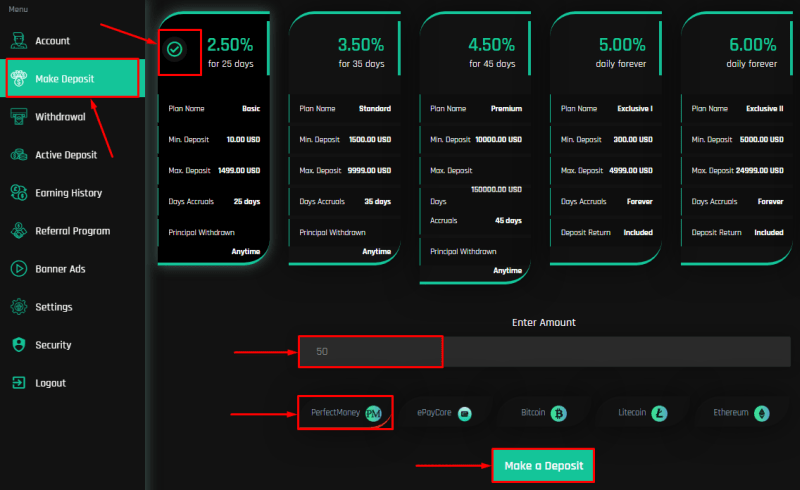 Creating a deposit in the Robofex project