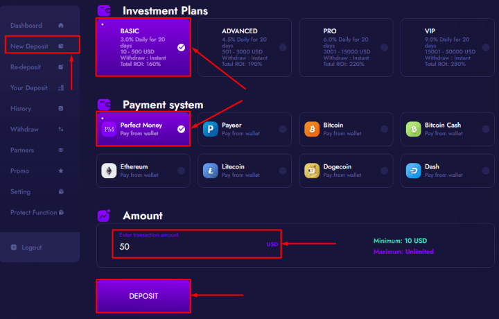 Создание депозита в проекте Trexai