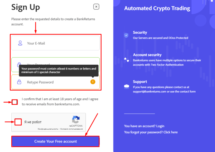 Регистрация в проекте BankReturns