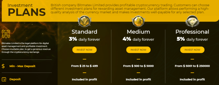 Investment plans of the Bitmatex project