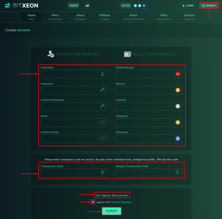 Registration in the BitXeon project