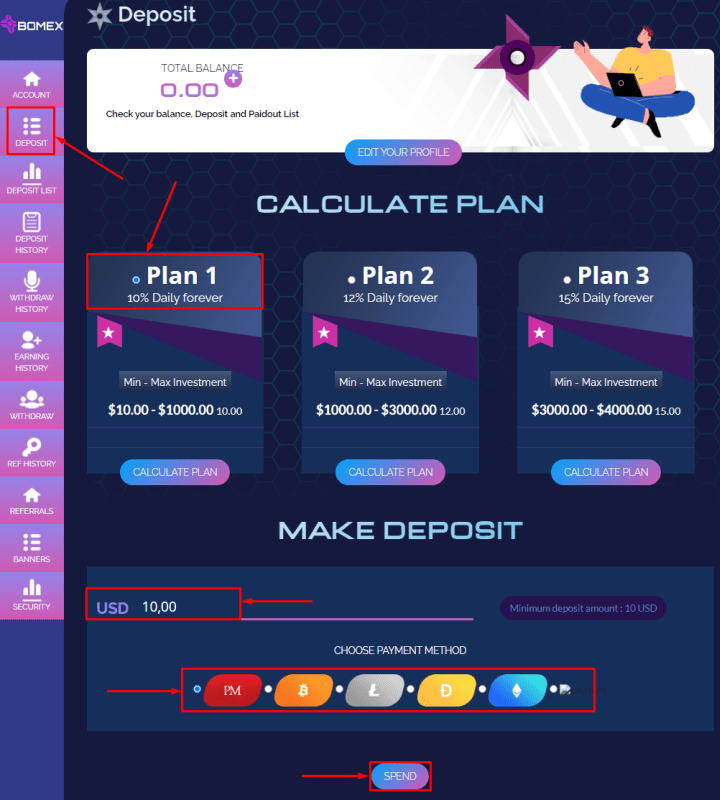 Creating a deposit in the Bomex project