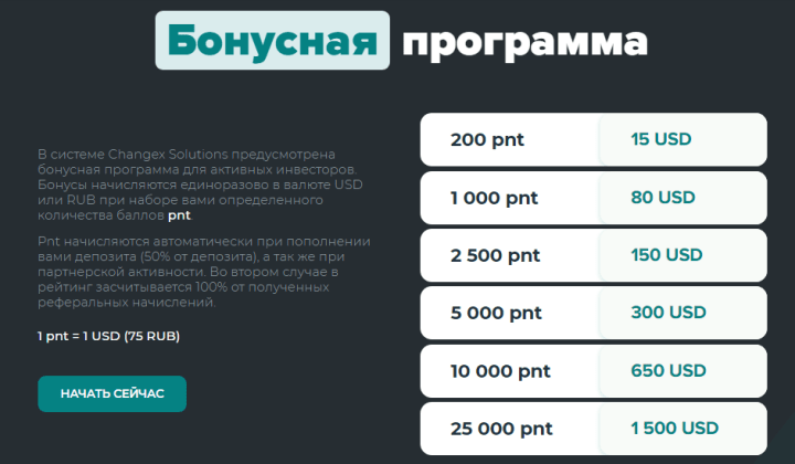 Бонусная программа проекта Changex Solutions