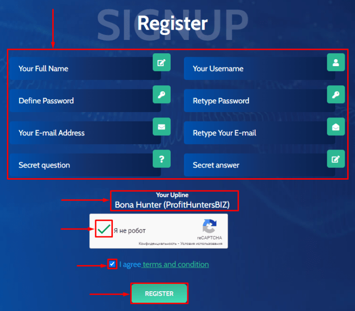 Registration in the Forex Profits project