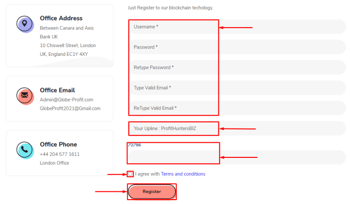 Registration in the Globe Profit project