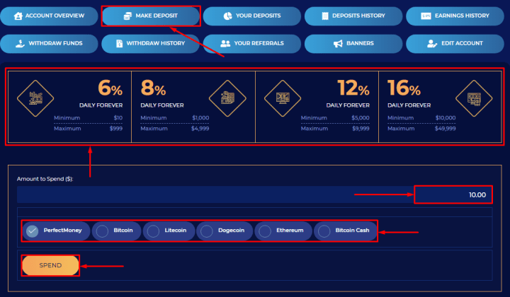 Создание депозита в проекте MinerPalas