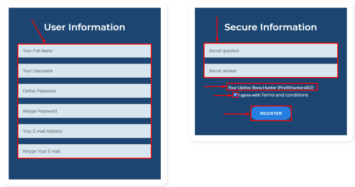 Registration in the Optimex Finance project