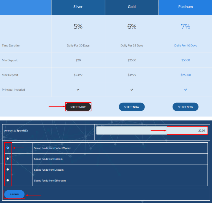 Creating a deposit in the Optimex Finance project