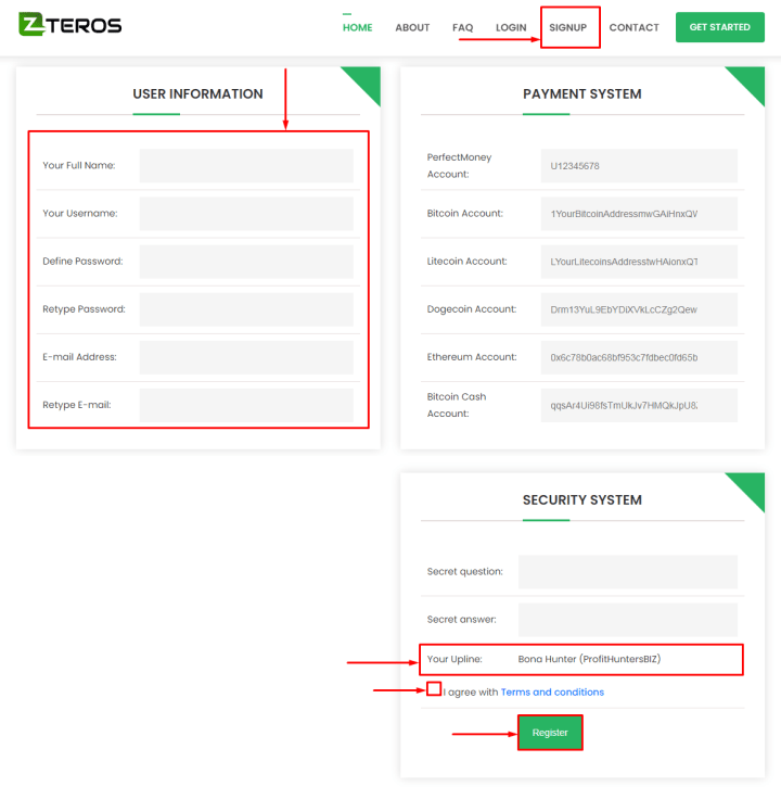 Registration in the Teros project